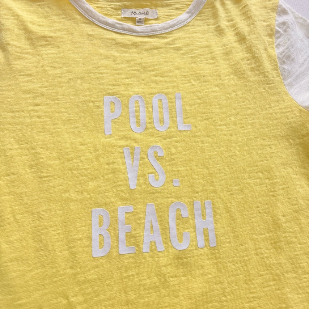 Madewell Yellow & White Graphic Pool vs. Beach T-Shirt size medium - Picture 2 of 8